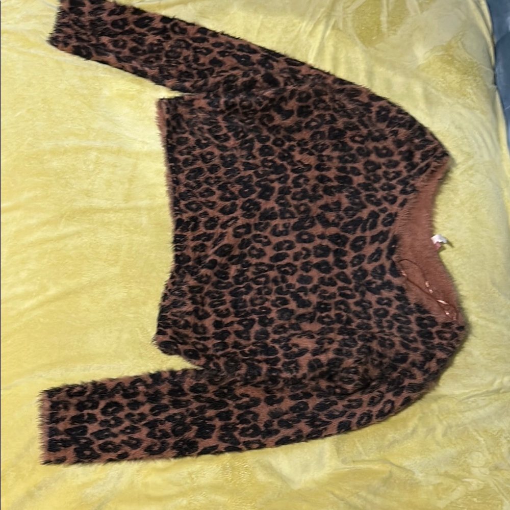 Pilcro Brown and Black Crew Neck Leopard Sweater